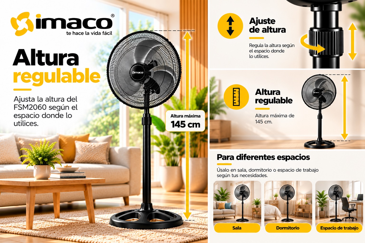 Ventilador Imaco FSM2060 con altura regulable