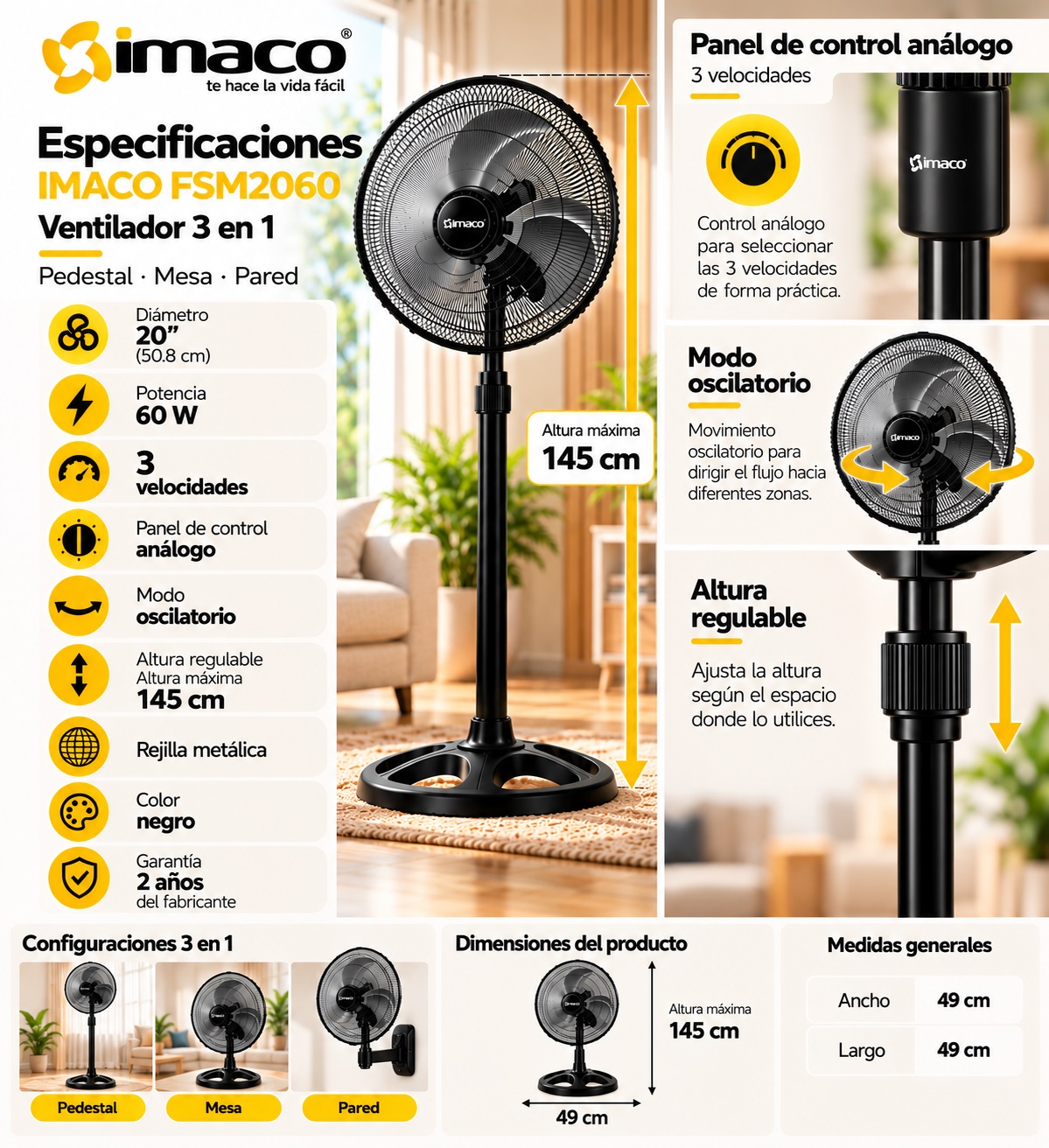 Especificaciones Ventilador Imaco FSM2060